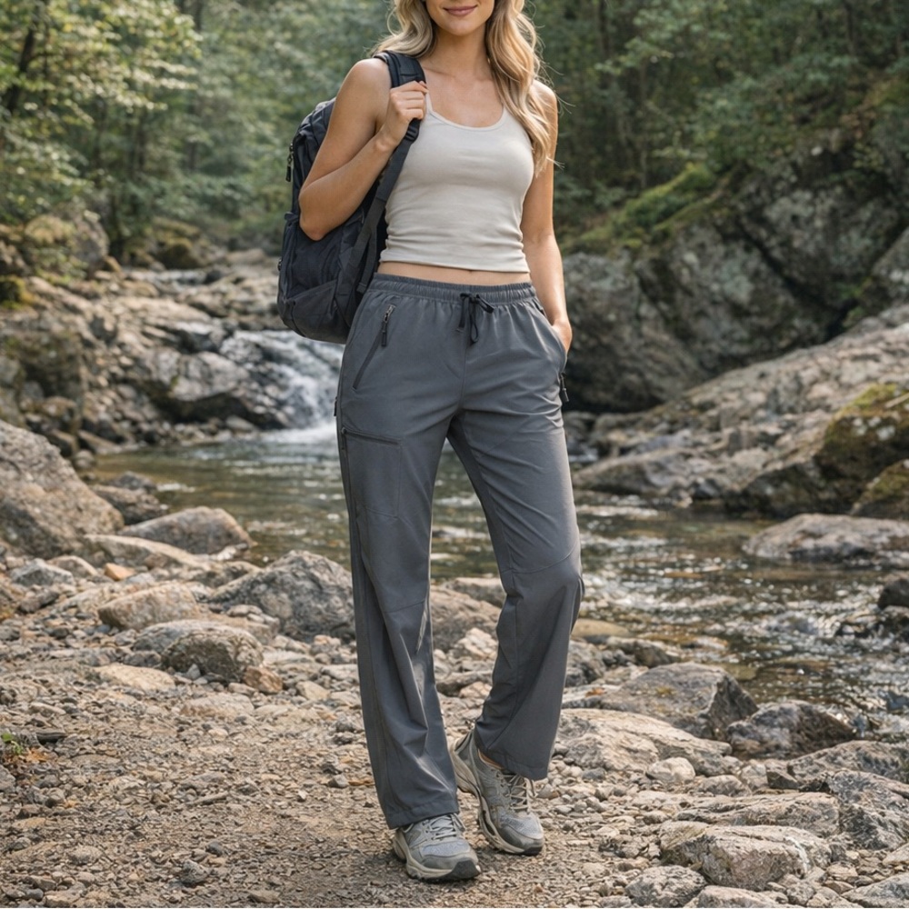 Mocoly Women’s XXL Gray Hiking Pants UPF 50+ Quick Dry Lightweight Zip Pocket